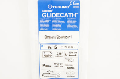 Terumo YA15110A Radifocus Glidecath Angiographic Cath. 5Fr x .038inch x 100cm(x)